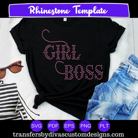 Girl Boss Rhinestones, Digital Rhinestone SVG, silhouette bling cricut, sparkle DIY iron on transfer