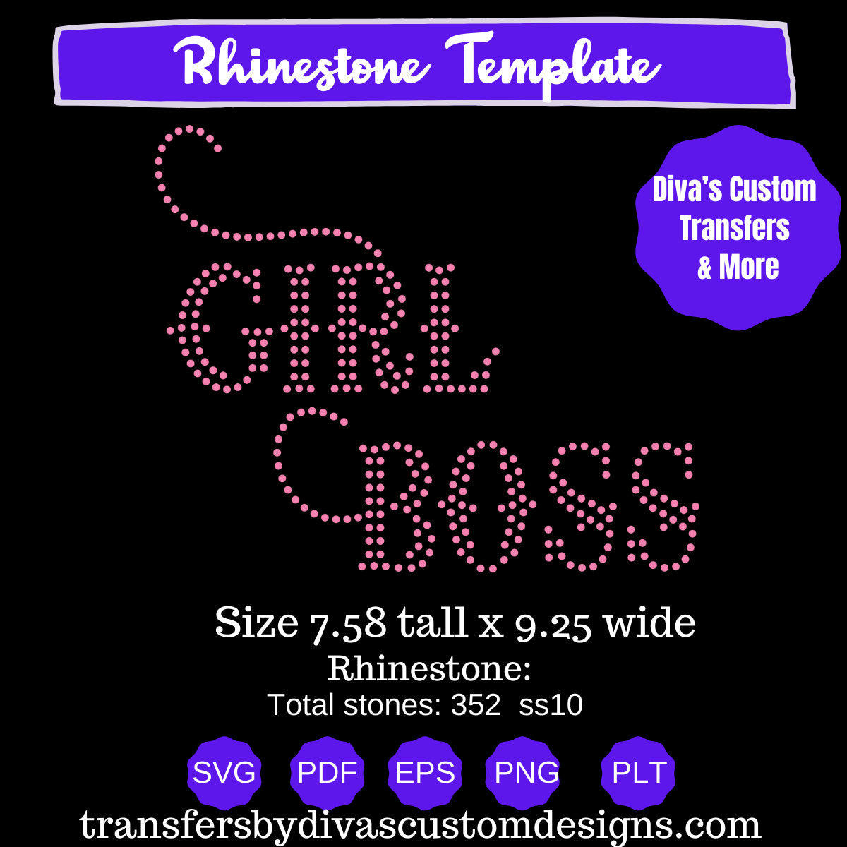 Girl Boss Rhinestones, Digital Rhinestone SVG, silhouette bling cricut, sparkle DIY iron on transfer