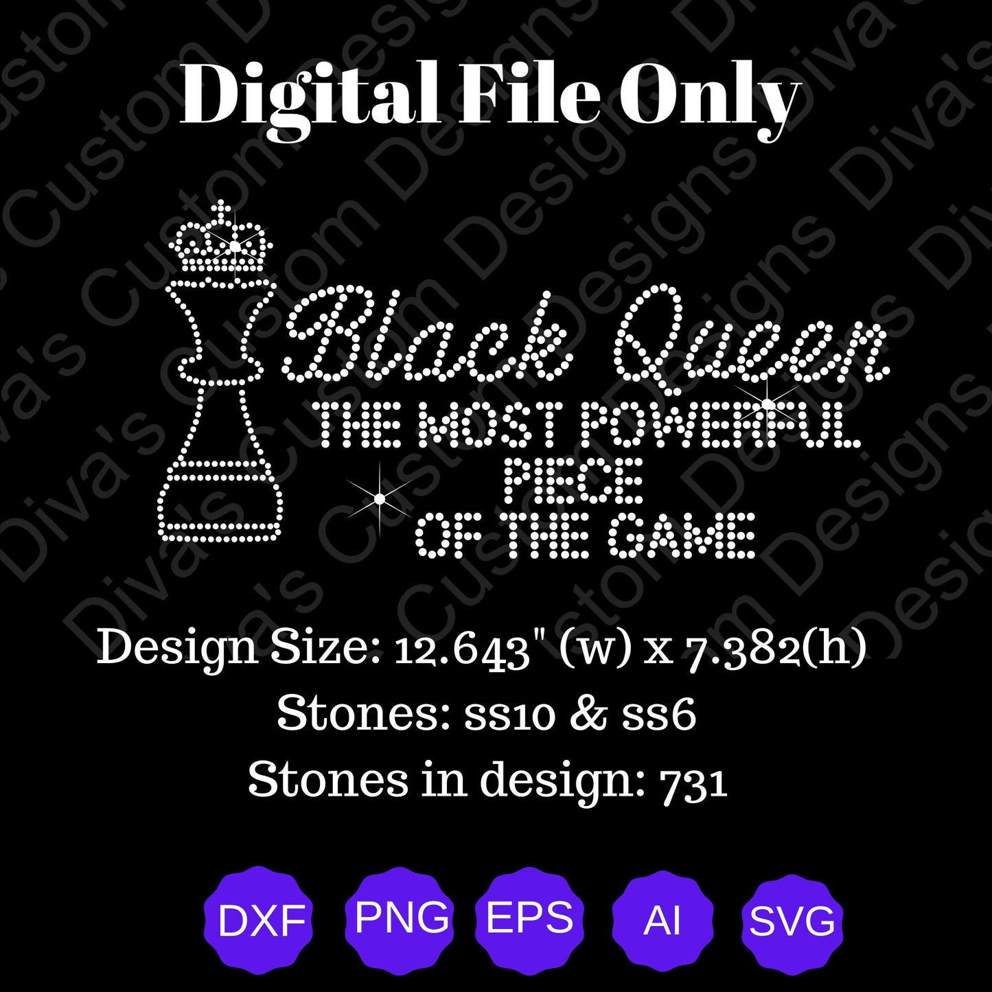 Black Queen The Most Powerful Digital Rhinestone Download SVG PGN Cricut & Silhouette svg file ss10 Rhinestones Cut File Religion Cut File