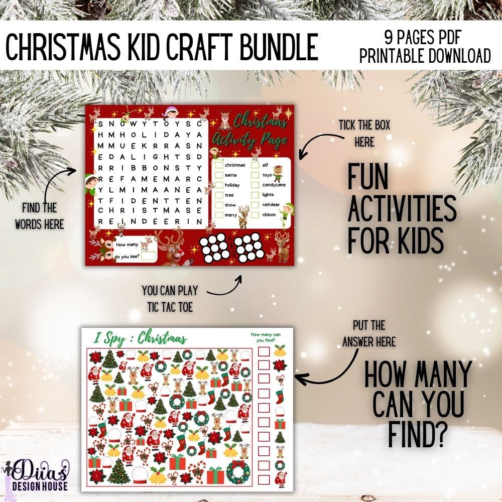 Christmas Kid Craft Bundle | PNG | Christmas Worksheets |Printable Christmas Games |Classroom Christmas Resources| Christmas Bundle